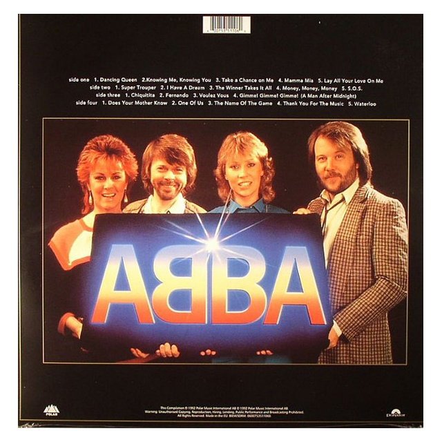 ABBA Gold: Greatest Hits 2LP rear sleeve with four side track listing
