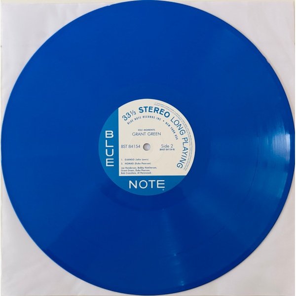 Grant Green - Idle Moments (LP) Vinyl, side 2 of the blue record showing the Blue Note label