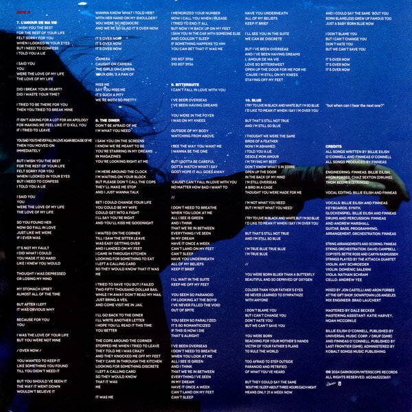 Printed inner sleeve with lyrics and album credits, side two