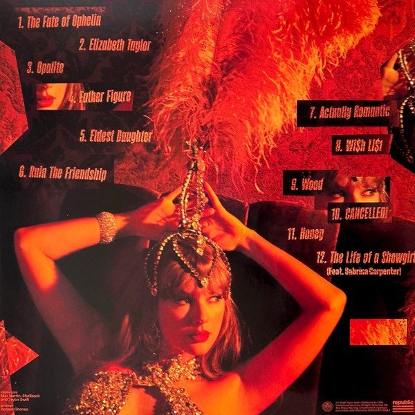 Taylor Swift - The Life of a Showgirl [Gatefold, Portofino Orange Glitter] (LP) Vinyl, rear sleeve with tracklist