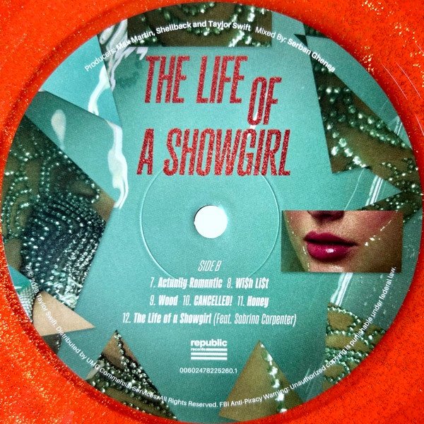 Taylor Swift - The Life of a Showgirl [Gatefold, Portofino Orange Glitter] (LP) Vinyl, Portofino Orange Glitter disc, side B