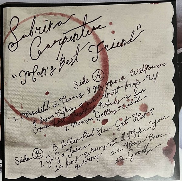Handwritten twelve track listing printed inside the gatefold