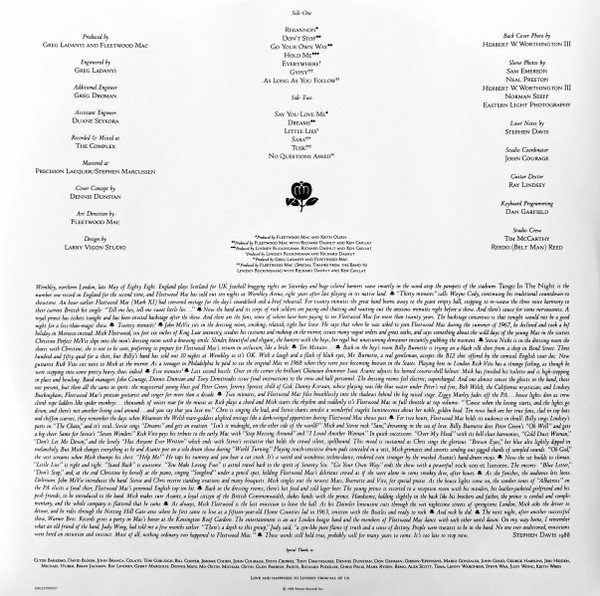 Fleetwood Mac - Greatest Hits (LP) Vinyl - Printed Inner Sleeve Liner Notes and Credits