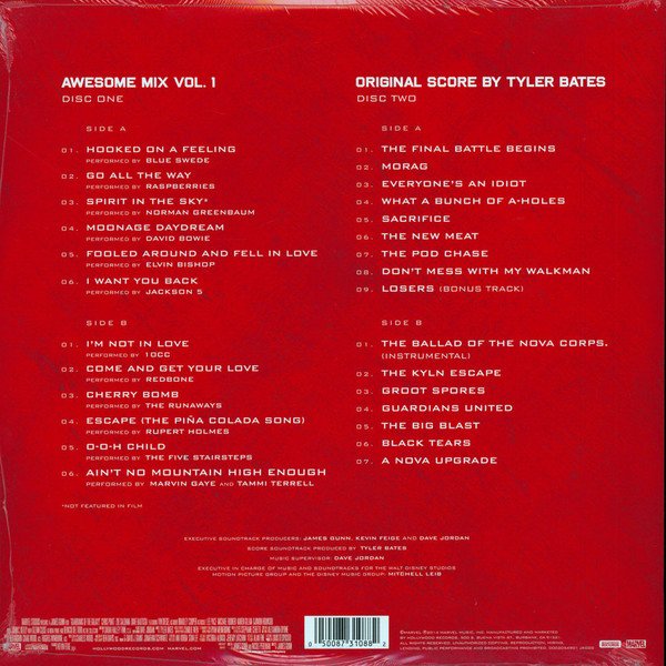 Guardians Of The Galaxy Deluxe Vinyl Edition 2LP back cover with full tracklist