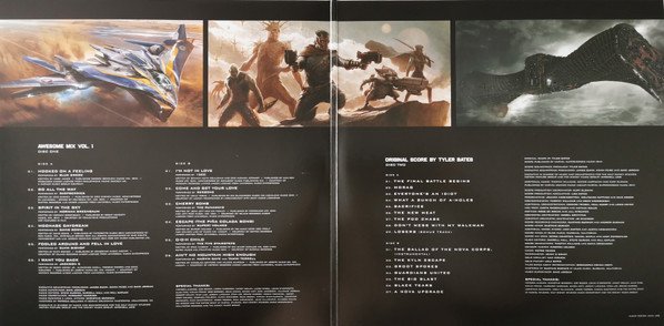 Guardians Of The Galaxy Deluxe Vinyl Edition, gatefold sleeve interior artwork and tracklist