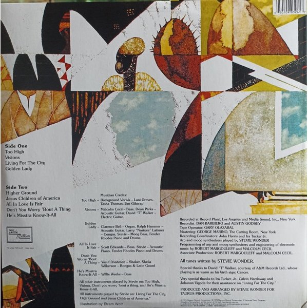 Stevie Wonder Innervisions vinyl LP rear cover with tracklisting and credits