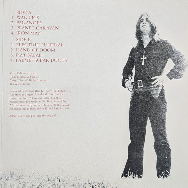 Black Sabbath Paranoid LP gatefold interior tracklist and credits