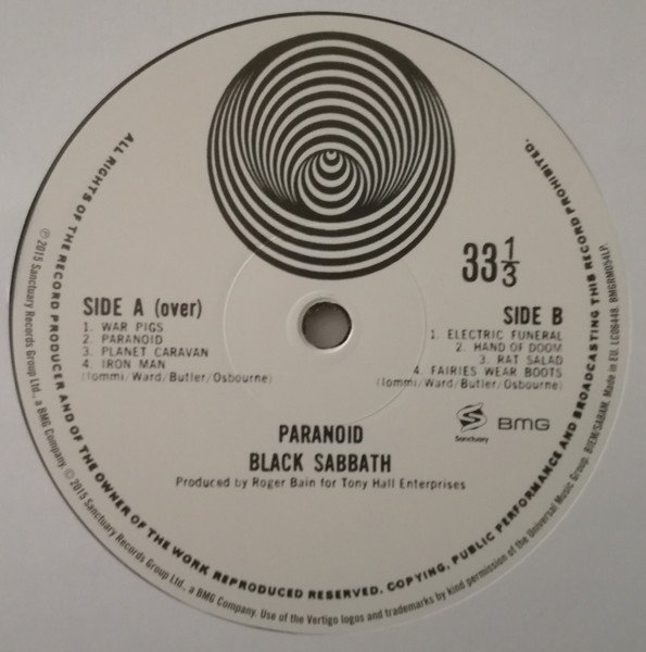 Black Sabbath Paranoid LP record label side two