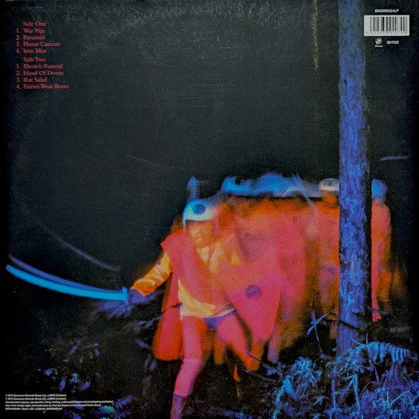 Black Sabbath Paranoid LP rear cover with tracklist