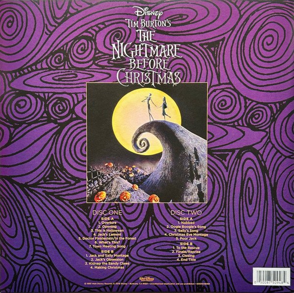 Danny Elfman - The Nightmare Before Christmas (OST) [Bone & Aqua Coloured Vinyl] (2LP) - Rear Sleeve and Tracklist