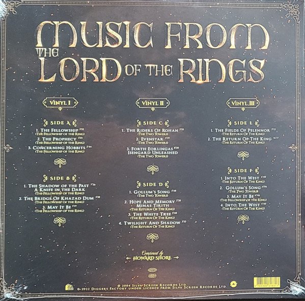 Rear sleeve with the full track listing across sides A to F