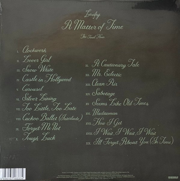 Laufey - A Matter of Time: The Final Hour (2LP) Vinyl, rear sleeve with the nineteen track listing