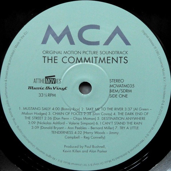 The Commitments soundtrack LP side one MCA label, Music On Vinyl At The Movies MOVATM035
