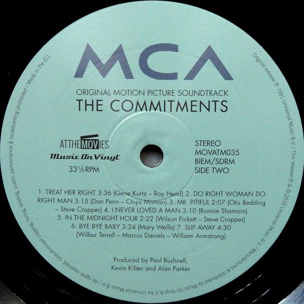 The Commitments soundtrack LP side two MCA label, Music On Vinyl At The Movies MOVATM035