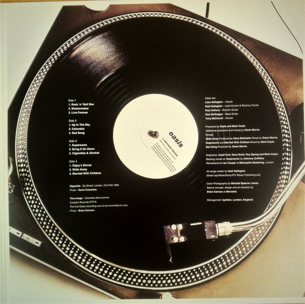 Oasis Definitely Maybe inner gatefold with credits and track listing