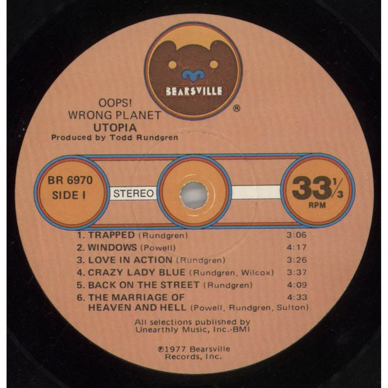 Utopia - Oops! Wrong Planet LP — vinyl label