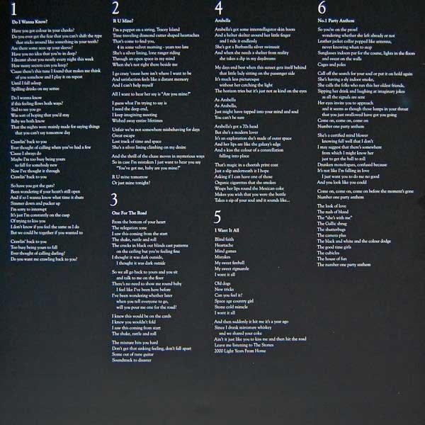 Arctic Monkeys - AM (LP) Vinyl, lyric insert side one covering tracks one to six