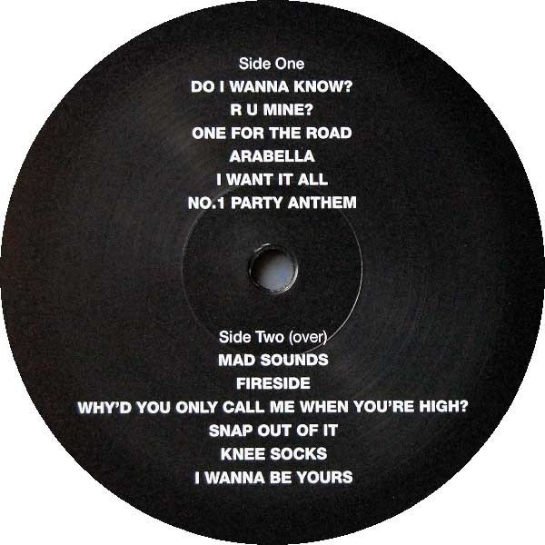 Arctic Monkeys - AM (LP) Vinyl, side one record label with the full track listing