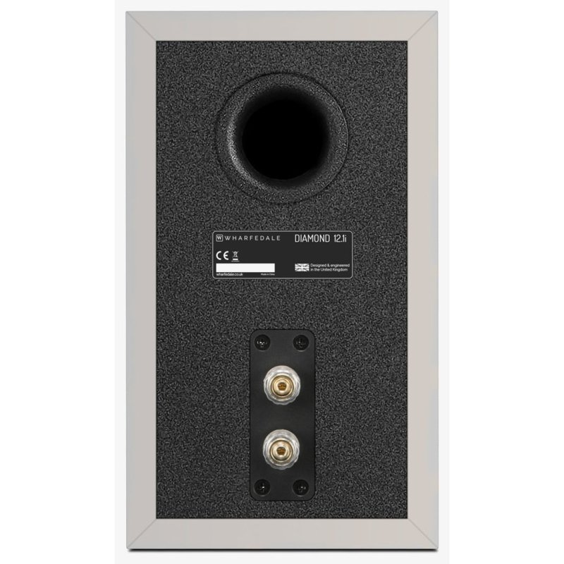 Wharfedale Diamond 12.1i Bookshelf Speaker Stone Grey rear panel with port and binding posts
