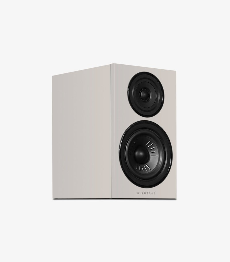 Wharfedale Diamond 12.2i Bookshelf Speakers Stone Grey (Pair) front with grille