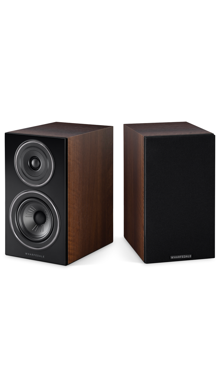Wharfedale Diamond 12.2 Bookshelf Speakers Walnut (Pair) — pair view (grille on)