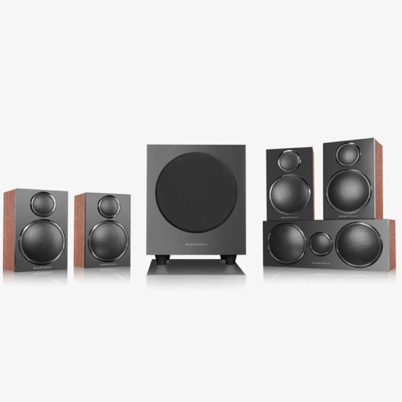Wharfedale DX-3 HCP 5.1 Speaker Package Walnut — front view (grille on)