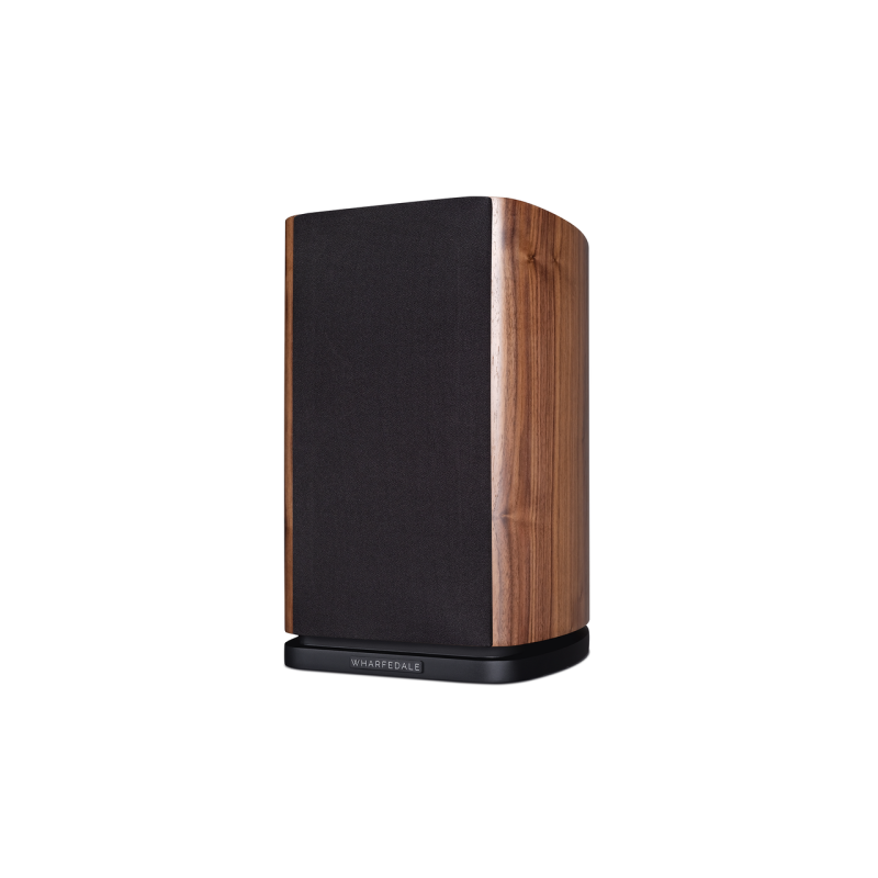 Wharfedale Evo 4.1 Bookshelf Speakers Walnut (Pair) — angled view (grille on)