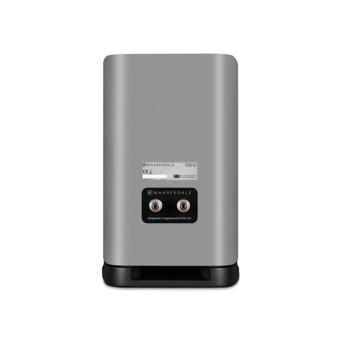 Wharfedale Evo 5.1 Bookshelf Speaker Lunar Grey — Three-quarter view with grille
