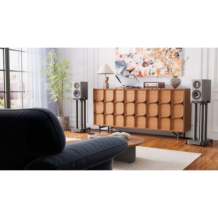 Wharfedale Evo 5.1 Bookshelf Speaker Lunar Grey — Lifestyle shot
