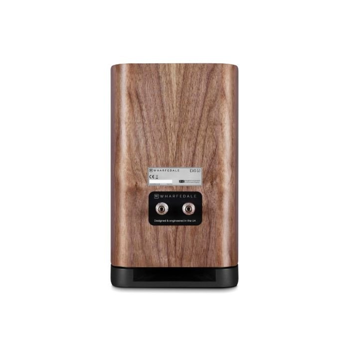 Wharfedale Evo 5.1 Bookshelf Speaker Walnut — Three-quarter view with grille