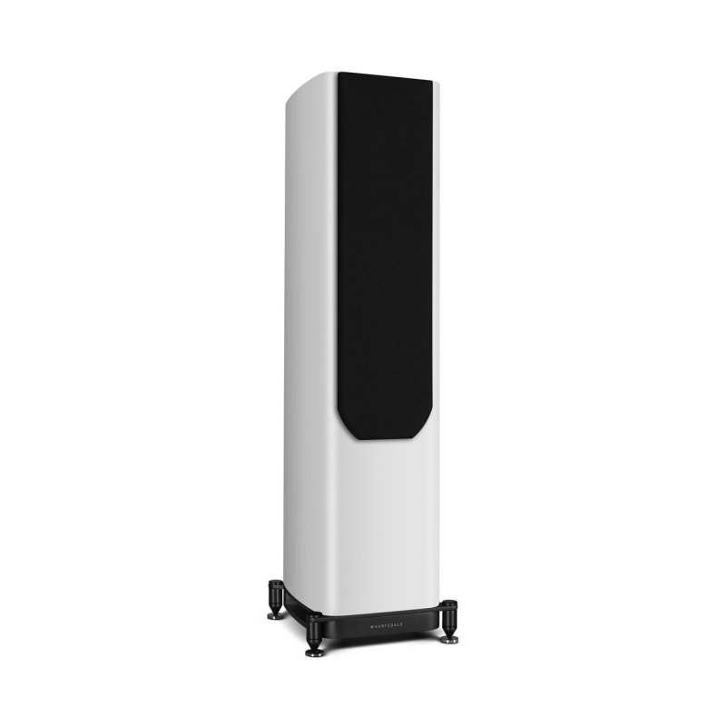 Wharfedale Evo 5.3 Floorstanding Speakers White - three-quarter view with grille