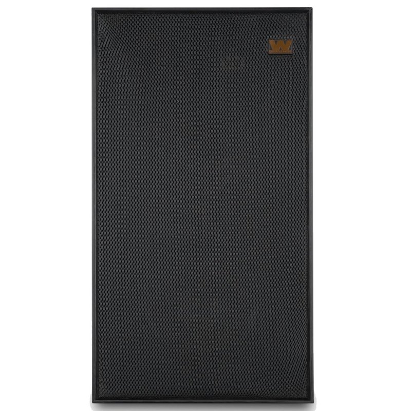 Wharfedale Linton Standmount Speakers Black Oak (Pair) — front view (grille on)