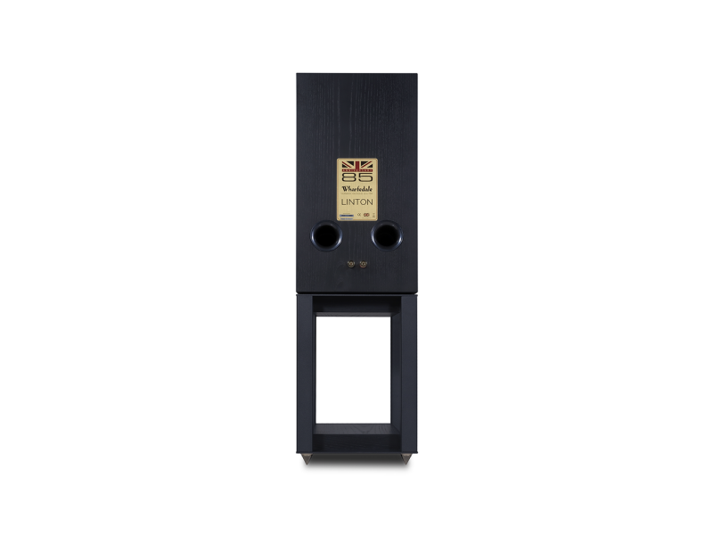 Wharfedale Linton Standmount Speakers Black Oak (Pair) — rear panel with stand