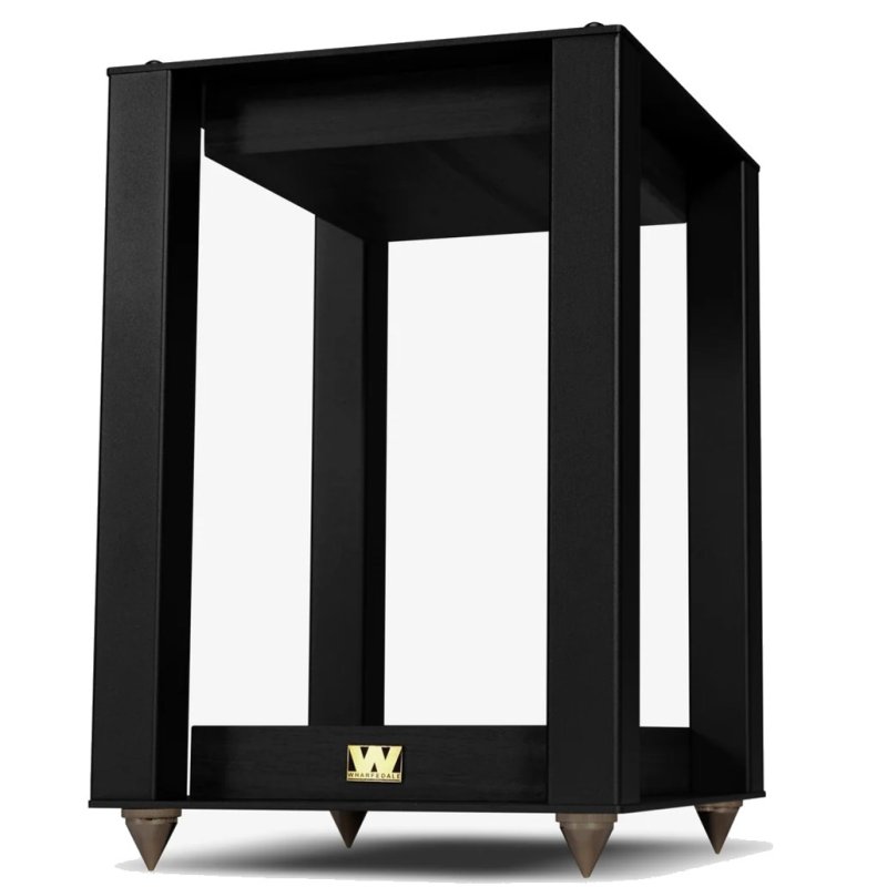 Wharfedale Linton Speaker Stands Black Oak (Pair) — three-quarter view