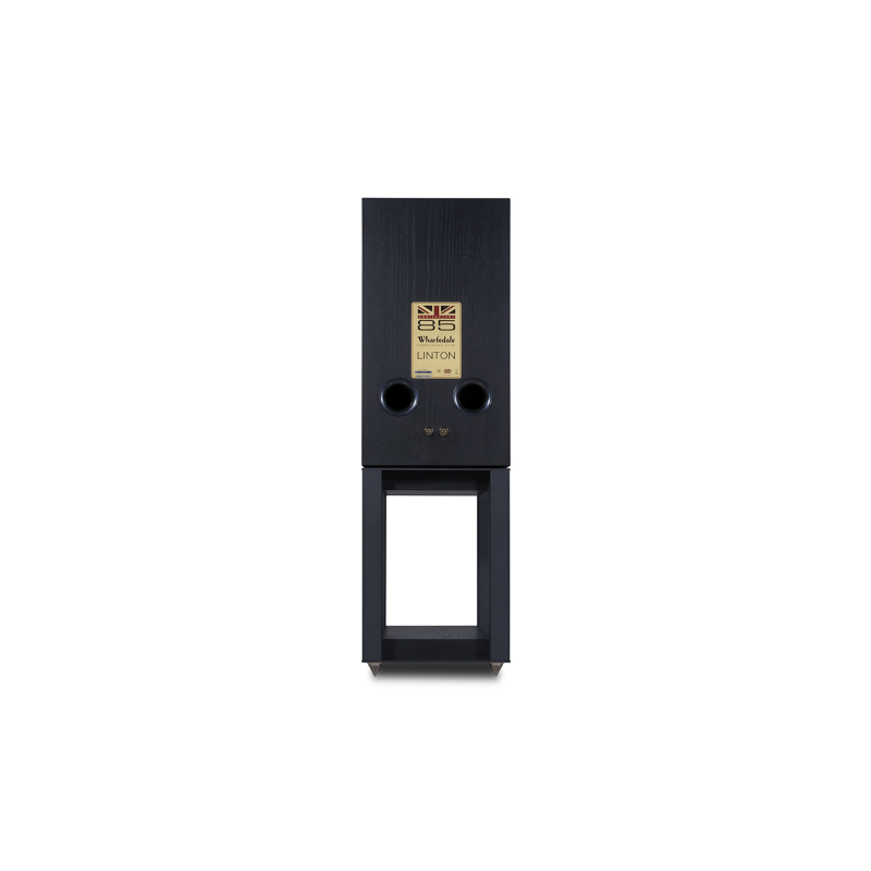 Wharfedale Linton Speaker Stands Black Oak (Pair) — rear view with speaker
