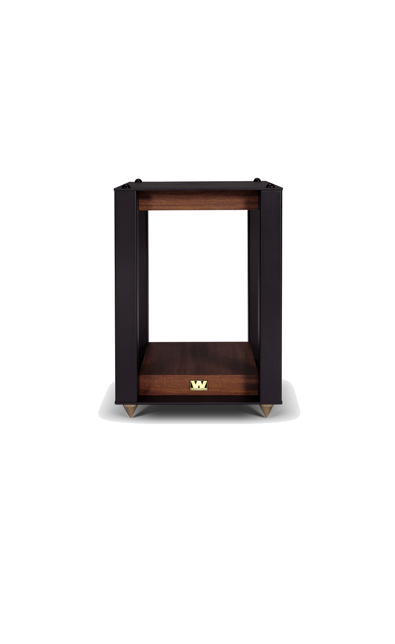 Wharfedale Linton Stand in Walnut finish — front view