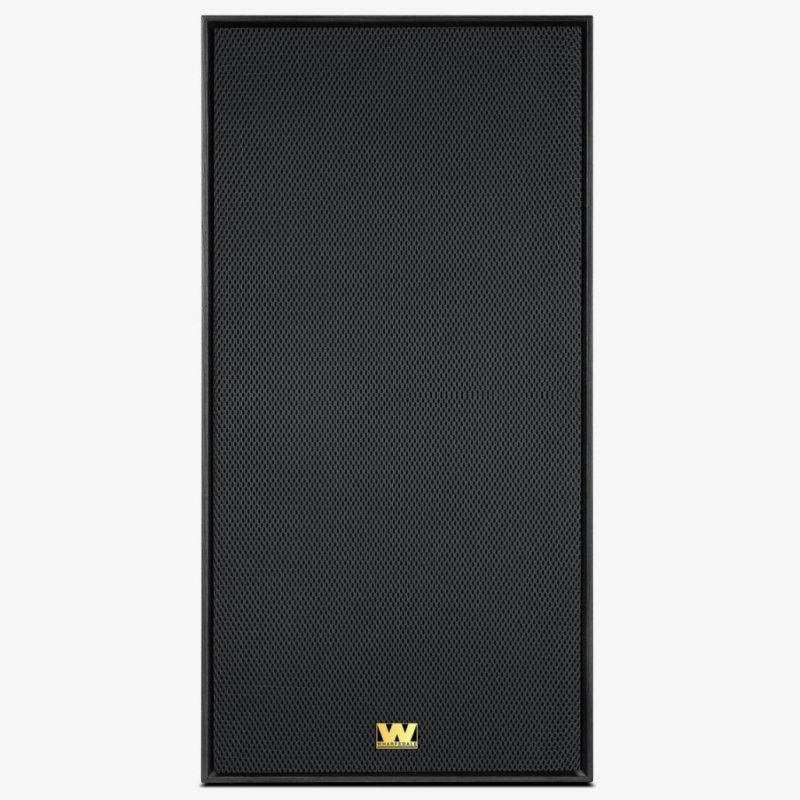 Wharfedale Super Linton Standmount Speakers Black Oak (Pair) — front view (grille on)