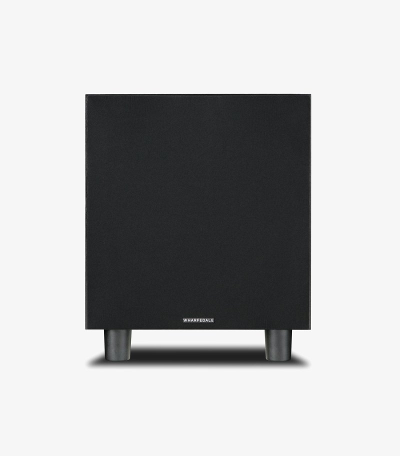 Wharfedale SW-12 Subwoofer Black Wood front view with grille