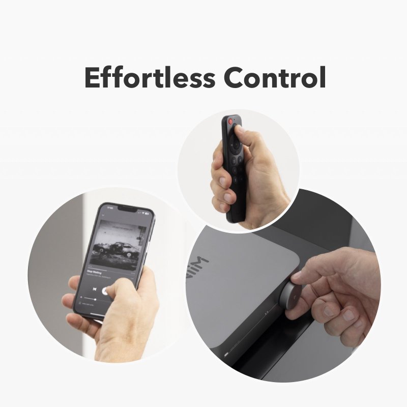 WiiM Amp Pro - app, remote and front panel controls