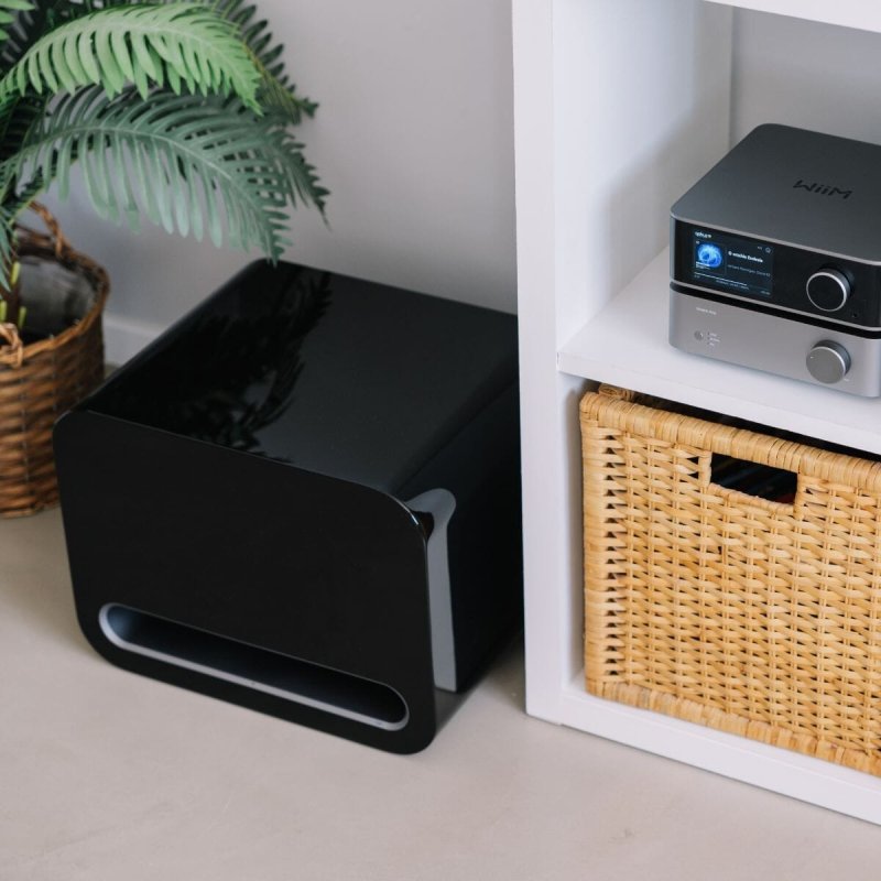 WiiM Sub Pro Wireless Subwoofer Black in living room