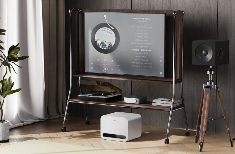 WiiM Sub Pro Wireless Subwoofer White in living room
