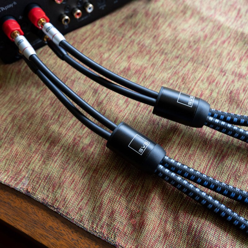 SVS SoundPath Ultra Bi-Wire Speaker Cable — connected to amplifier
